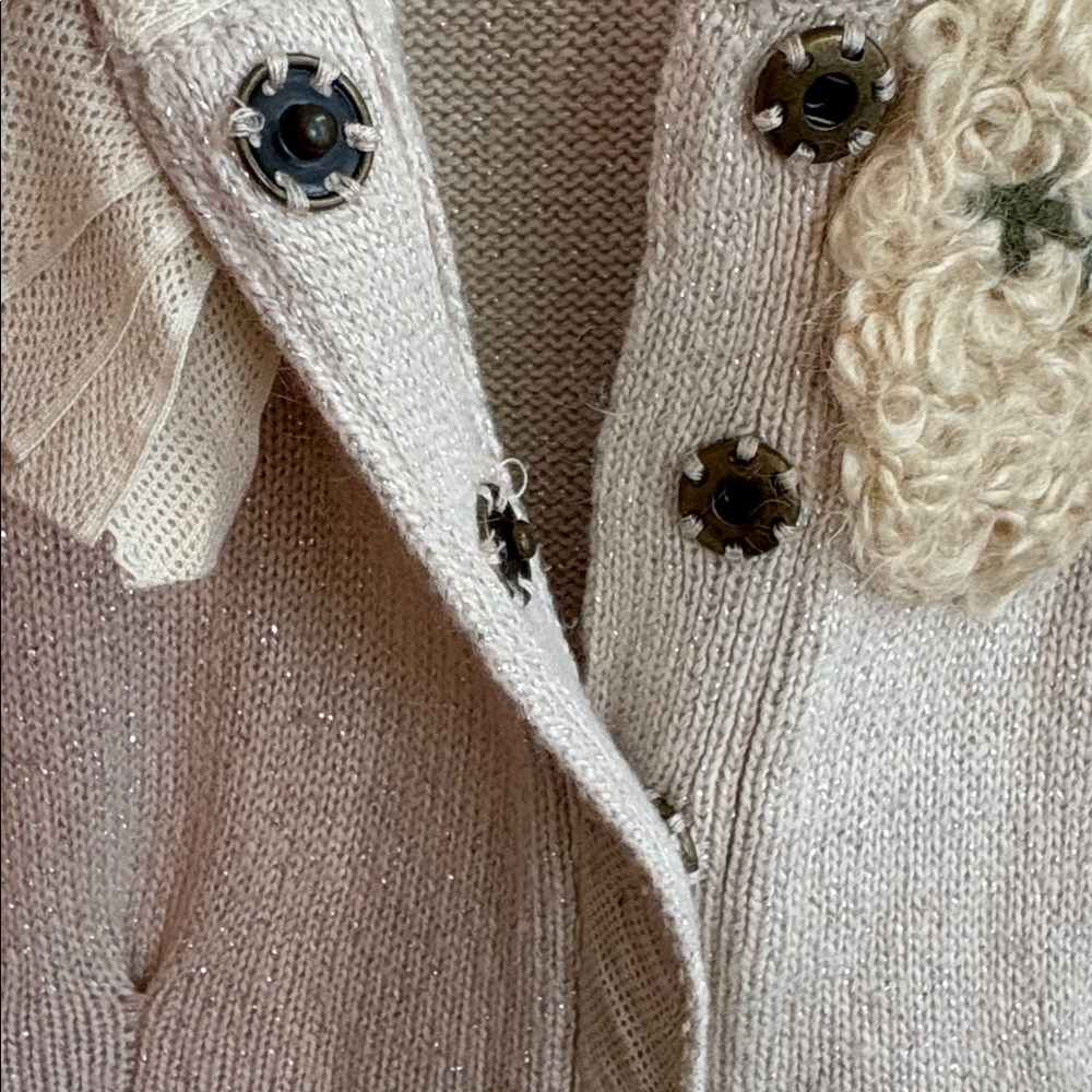 Anthropologie Field Flower Cardigan Sweater Size medium Button Peplum Hem cream - Picture 9 of 12